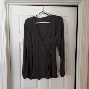 City Chic Dark Gray Wrap Blouse